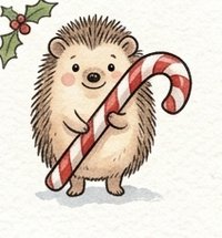 A hedgehog with a candy cane